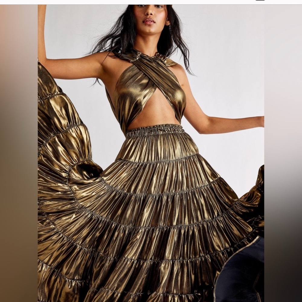 Free people magical Gold Metallic Halter Dress